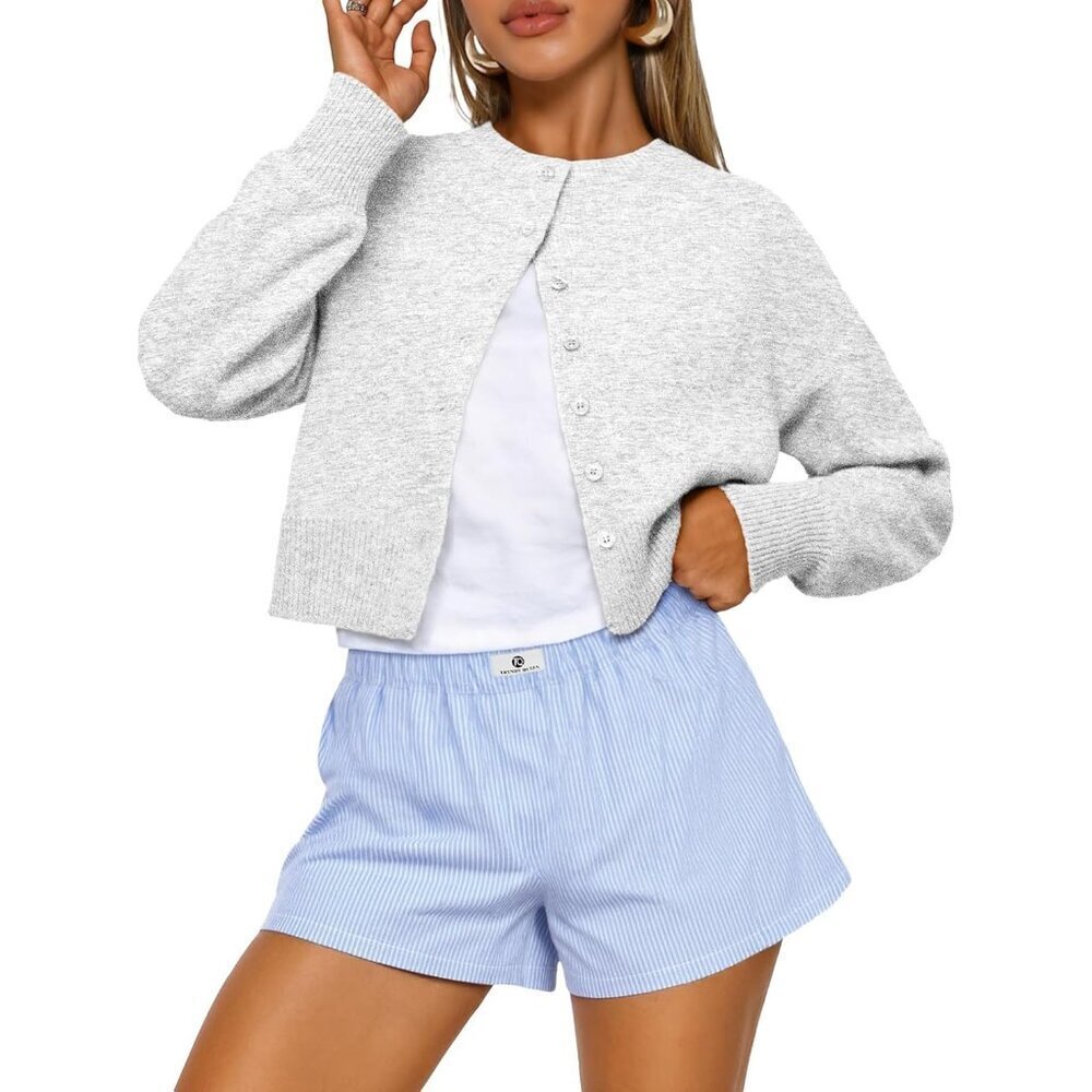 Women Cropped Cardigan Sweater Lightweight Knit Fall Casual Outfit